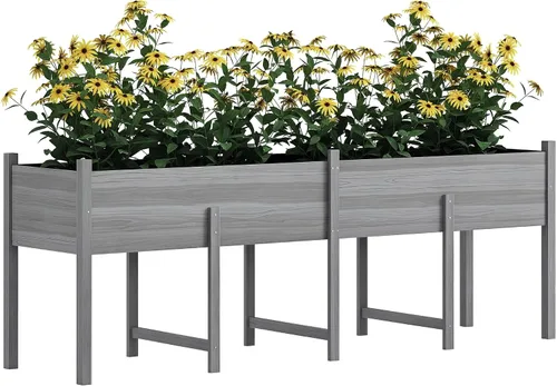 Vista 16 de Outsunny - Jardinera elevada de madera con estante de almacenamiento, orificios de drenaje y forro para el patio trasero, la terraza, el balcón, 47
