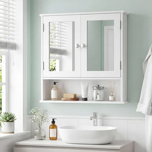 Vista 11 de GLACER - Armario de pared de baño moderno con espejo y estante ajustable Negro
