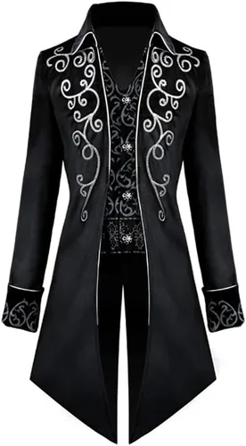 Vista 9 de Chaqueta larga estilo steampunk gótico medieval vintage para hombre, estilo victoriano, con botones, abrigo de golondrina, uniforme Azul