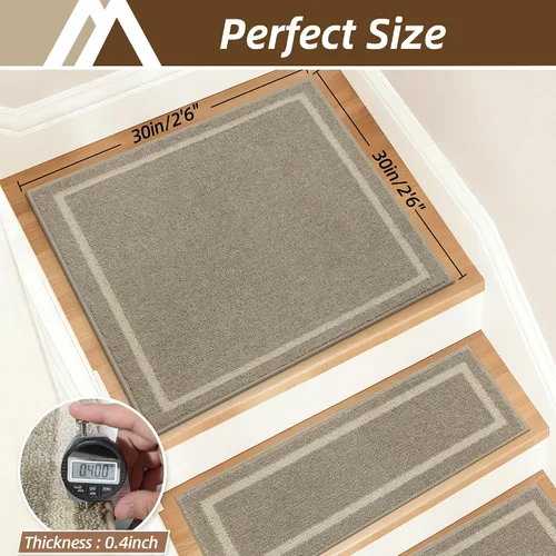 Vista 2 de COSY HOMEER Alfombra para Rellano de Escalera 30x30 Pulgadas, Alfombra Cuadrada Antideslizante para Escalones de Madera Interior, Poliéster Lavable