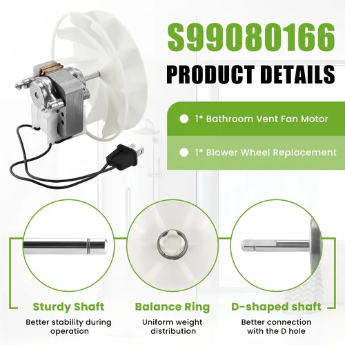 Vista 2 de AMI PARTS S99080166 BP28 Motor de ventilador de baño de repuesto para Bro-an Nu-Tone 655 657 658 679 Motor de ventilador de baño 70CFM 120V 60Hz 1.4