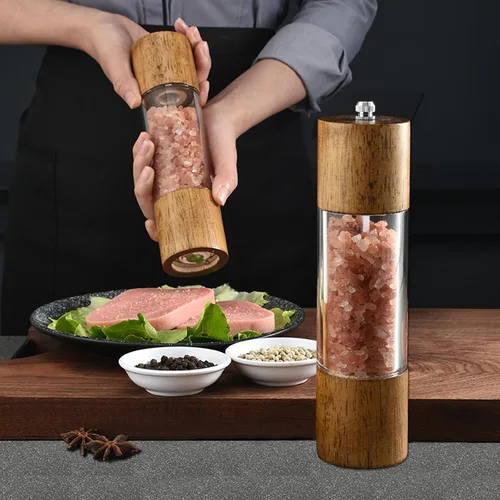 Vista 6 de Molinillo de sal y pimienta de acrílico y madera, 2 unidades, molinillo ajustable 2-pack, Wooden Pepper Grinder, Durable Ceramic Grinder