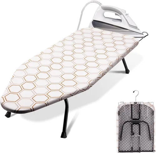 Vista 14 de SheeChung Tabla de Planchar Pequeña de Mesa 32" L x 12" A, Tabla de Planchar Plegable con Descanso para Plancha, Base de Metal de Malla, Funda