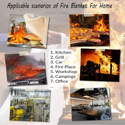 Vista 2 de Manta de emergencia para cocina con revestimiento de silicona. Manta ignífuga para el hogar para cocina, campamento, oficina, barbacoa, soldadura