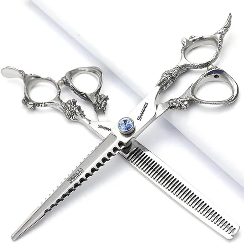 Vista 9 de SHARONDS Tijeras de corte de cabello, tijeras de peluquería para adelgazar, tijeras profesionales de peluquería para el hogar, para hombres y 7