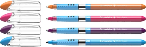 Vista 14 de Schneider Slider Basic XB (Extra Broad) - Bolígrafo de punta redonda, 1.4 mm, barril transparente, colores de tinta surtidos, paquete de 8
