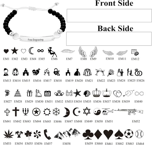 Vista 2 de Pulsera unisex hecha a mano con nombre cuentas de ónix negro mate pulsera trenzada personalizada para hombres mujeres mejores amigos regalo