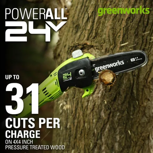 Vista 7 de Greenworks Motosierra de 24 V, sierra de poste de 24 V, kit combinado (1) batería de 2 AH, (1) cargadores de 2 A