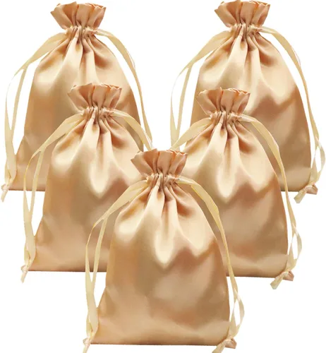 Vista 21 de 35 Piezas Bolsas de Regalo de Satén Beige de 5 x 7 Pulgadas - Bolsas de Baby Shower - Bolsas de Favores de Boda - Bolsa de Tela con Cordón - Bolsas