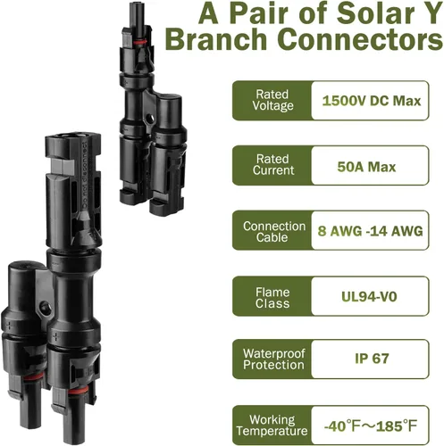 Vista 2 de HQST Conector de rama solar Y en par MMF+FFM para conexión paralela entre paneles solares (5 pares)