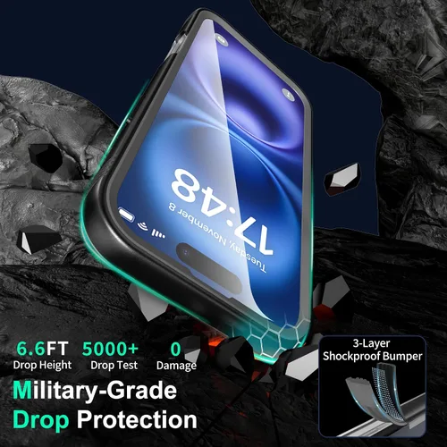 Vista 13 de SOKUSIN Funda impermeable para iPhone 15 Pro - Funda protectora de cuerpo completo con pantalla y protector de cámara incorporado, a prueba