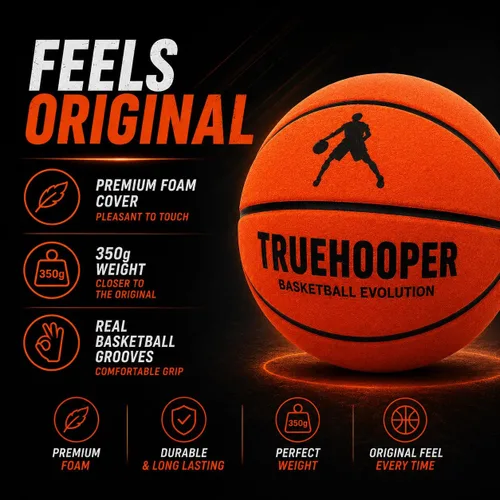 Vista 5 de TRUEHOOPER Silent Basketball – Size 7 Indoor Basketball (PRO Version) - Grooved Foam Basketball for Quit Dribbling and Indoor Training – Higher