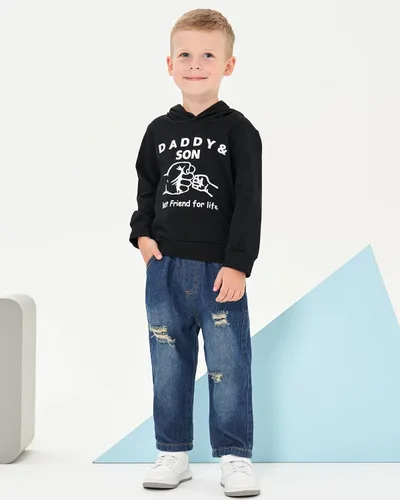 Vista 4 de Renotemy Ropa de bebé para niños pequeños, trajes de mezclilla, sudadera con capucha para niños pequeños