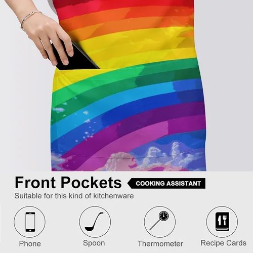 Vista 5 de MUSM Apron for Adults - 27.6 X 31.5 Inch, Heavy-Duty Polyester Aprons with Two Large Pockets, Waterproof Rainbow Kitchen Apron for Cooking
