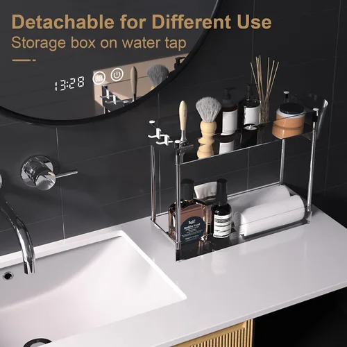 Vista 6 de VECELO Carrito rodante de acrílico de 3 niveles, carrito utilitario para almacenamiento de cocina, estantes móviles organizadores deslizables con 2