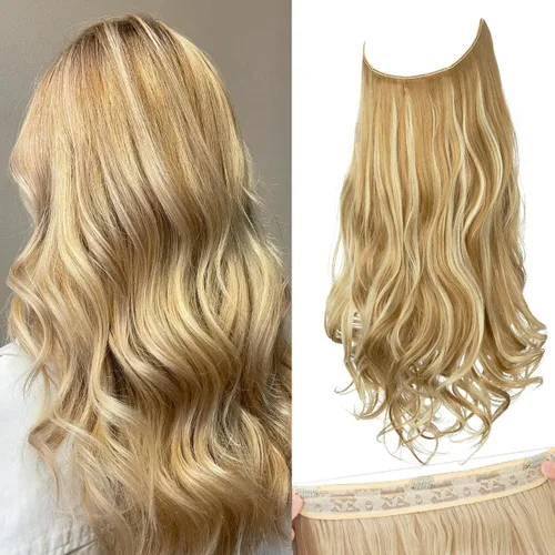 Vista 21 de SARLA Extensiones de cabello con alambre invisible con 3 clips, postizo sintético corto, ondulado, rizado, diadema ajustable transparente