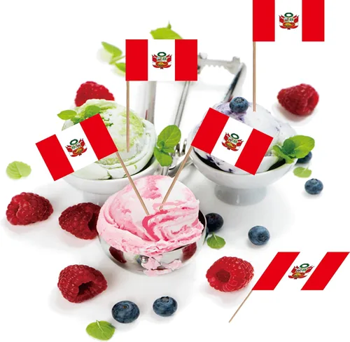 Vista 6 de Bandera de palillo de dientes de Perú nacional peruano pequeño, mini cóctel para cupcakes de frutas, decoración de palitos de alimentos, paquete
