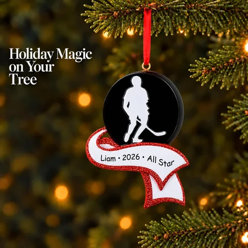 Vista 4 de MAXORA Adorno de Navidad personalizado de hockey hecho a mano personalizado