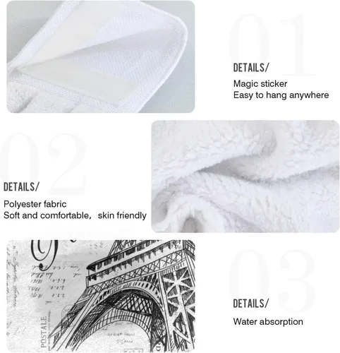 Vista 5 de Nander Toalla de algodón Paris Eiffel Tower, 2 toallas absorbentes para baño, lavable a máquina