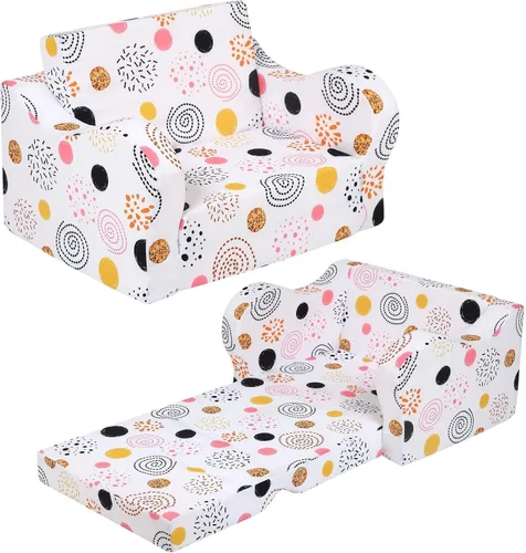 Vista 10 de MOMCAYWEX Sofá para niños, sofá de espuma abatible 2 en 1, silla plegable suave para juegos, azul