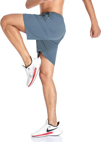 Vista 4 de Selovzz Pantalones cortos de gimnasio para hombre, de secado rápido, para correr, entrenamiento o entrenamiento casual, con bolsillos con cremallera