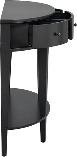 Vista 4 de LUMISOL Moderna mesa consola curvada con 3 cajones y 1 estante, mesa de sofá de entrada de media luna para sala de estar, color negro