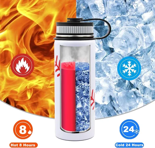 Vista 4 de Botella de agua de béisbol de 18 onzas, botella deportiva de boca ancha, vaso de viaje de metal con 2 tapas, botellas de agua aisladas al vacío