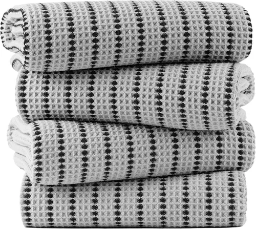 Vista 21 de POLYTE Toalla de baño de microfibra de gran tamaño de 430 GSM, de secado rápido, sin pelusas, 60 x 30 pulgadas, paquete de 4 (tejido de waffle)