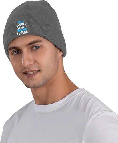 Vista 4 de Pops The Man The Myth The Legend Warm Winter Hats Black Thick Knit Cuff Beanie Cap with Lining Classic Men's