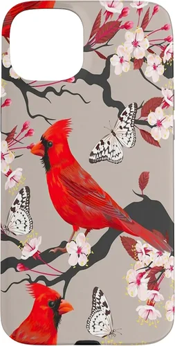 Vista 9 de Funda para iPhone 16 Women Girls Cardinals Red With Floral Butterfly