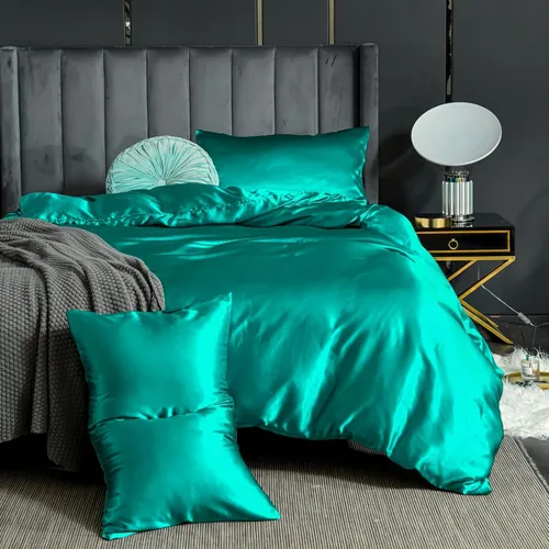 Vista 5 de Bedding_Dreamer Juego de ropa de cama de satén, tamaño individual, juego de funda de edredón de satén similar a la seda, de lujo, decoración