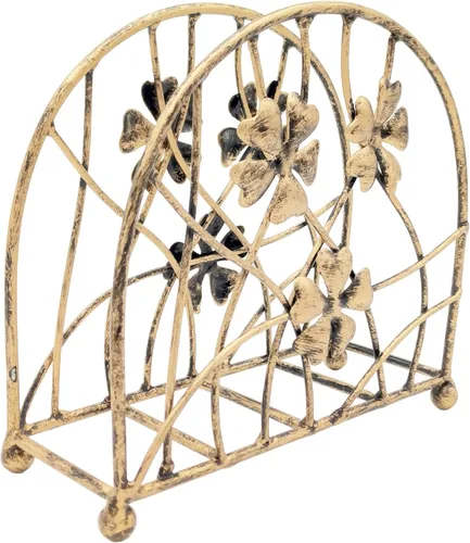 Vista 4 de Servilletero de mesa, diseño de pétalos y ramas florales de bronce antiguo, dispensador de pañuelos independiente