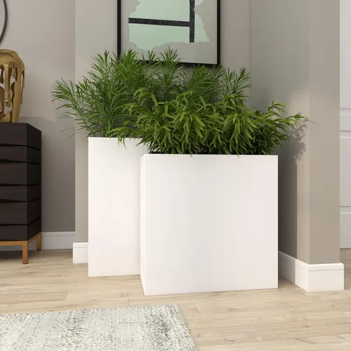 Vista 7 de Deco 79 Maceta de metal para interiores y exteriores, maceta rectangular grande, juego de 2 macetas de 28 pulgadas, 24 pulgadas de alto, color blanco