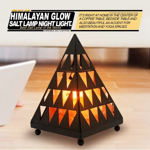 Vista 4 de Lámpara de sal de cristal estilo pirámide Himalayan Glow, luz nocturna con trozos de sal rosa, bombilla de lámpara de sal, (certificada ETL)