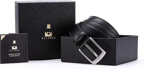 Vista 5 de MILORDE Cinturón de vestir de cuero genuino para hombre, hecho a mano, 100% cuero de vaca, diseños clásicos y modernos para trabajo, negocios y uso