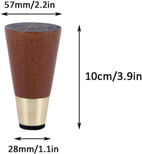 Vista 2 de Patas de madera de roble maciza, patas de sofá cónicas, patas de repuesto para mesa de café, patas de armario, funda de cobre, con accesorios