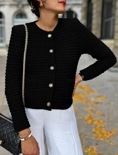 Vista 7 de PRETTYGARDEN Suéteres tipo cárdigan para mujer 2023 para otoño, frente abierto, con botones, manga larga, bolsillos, informal, de punto grueso, ropa
