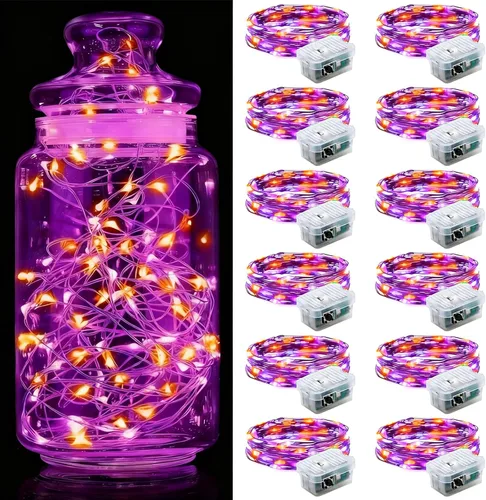 Vista 57 de Aogist Paquete de 24 luces de hadas, 3 modos, 2,1 metros, 20 luces LED, impermeables, cable plateado, funcionan con pilas, mini luces de alambre