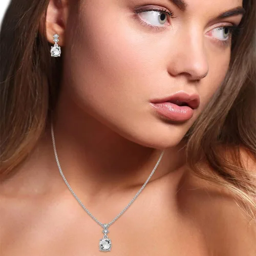 Vista 3 de NINE WEST Juego de collar y aretes de cristal plateado, rhinestone