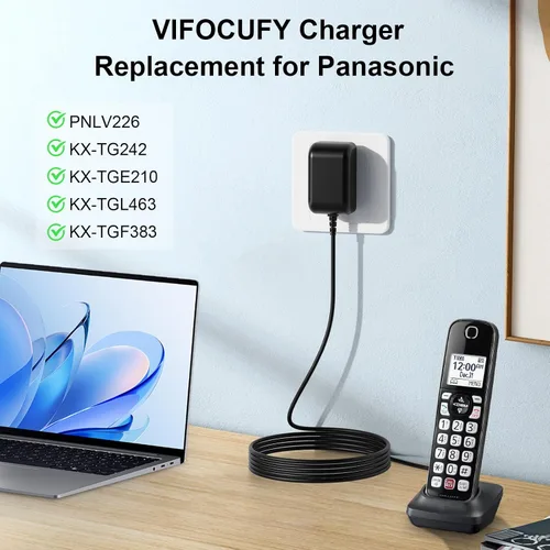 Vista 4 de Fuente de alimentación para Panasonic PNLV226 KX-TG242 KX-TGE210 KX-TGL463 KX-TGF383 Teléfonos 5.5V Adaptador de CA PNLC1029 KX-TG6722 Cargador