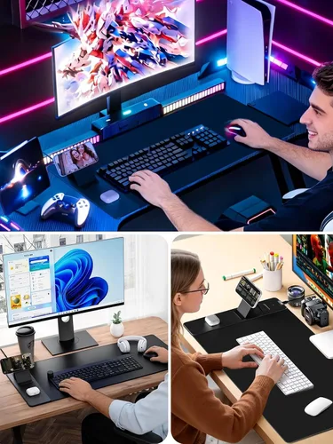 Vista 8 de Alfombrilla de mouse con soporte magnético de carga inalámbrica para teléfono, 31.5 x 15.8 pulgadas, grande, superficie lisa impermeable, base