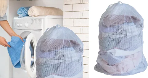 Vista 4 de Bolsa de lavandería de poliéster resistente de 36 x 24 pulgadas, bolsa de malla para lavandería (color blanco, 1 unidad)