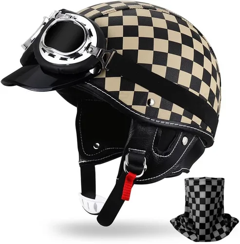 Vista 10 de Casco de motocicleta estilo alemán estilo retro medio casco de cuero medio abierto - aprobado por DOT para hombres y mujeres vintage motocicleta