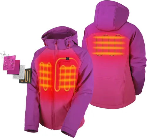 Vista 9 de Ororo - Chaqueta para mujer, calefaccionada y ajustada con capucha desmontable y batería