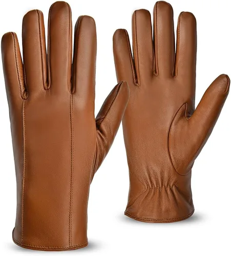 Vista 13 de MGGMOKAY Guantes de cuero para hombre, guantes de invierno de piel de oveja con forro