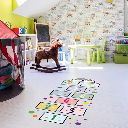 Vista 6 de Calcomanías de pared con 10 números, juego de remolacha, calcomanías de pared de colores primarios, juego de calcomanías de pared