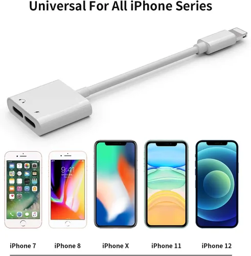 Vista 4 de Paquete de 2 adaptadores de conector para auriculares con certificación MFi de Apple, para cargar iPhone 7/8Plus/X/Xr/Xs/SE/11/12/Pro/Max/ipad