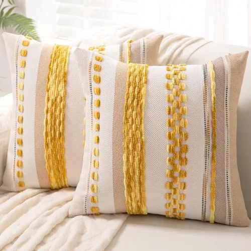 Vista 11 de Fundas de almohada decorativas estilo bohemio de 18x18, juego de 2, para sofá, cama, fundas de cojín cuadradas a rayas para granja, fundas