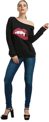 Vista 7 de MAGICMK - Sudaderas con hombro descubierto para mujer, manga larga, estampado de labios, casuales