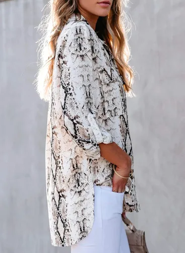 Vista 3 de Astylish Blusa tipo túnica con botones y manga 34 con pestañas para mujer